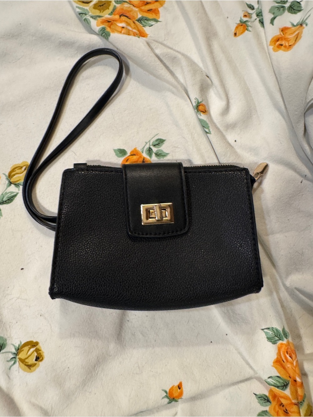 Classic Black Wristlet Crossbody Bag with Turn-Lock